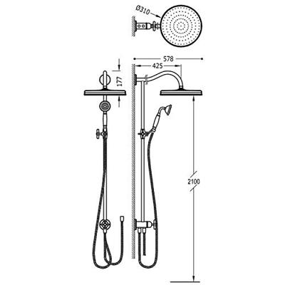 Tres Clasic glijstang set met regendouche 108 cm vintage chroom