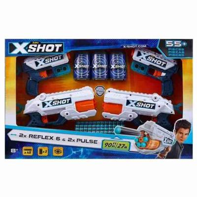 Pack Blasters - ZURU - Combo Pack 2 Kickback + 2 Reflex 6 - Krachtige blasters met 27 meter schot en roterende loop Pack Blasters - ZURU - Combo Pack 2 Kickback + 2 Reflex 6 - Krachtige blasters met 27 meter schot en roterende loop
