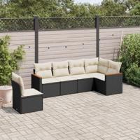 6-delige Loungeset met kussens poly rattan zwart - thumbnail