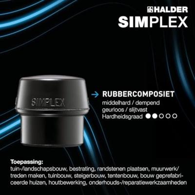 Halder Kunststofhamer | lengte 350 mm hoofd-d. 50 mm | zacht/middelhard hout | TPE-soft blauw/rubber zwart | 1 stuk - 3012.050 3012.050