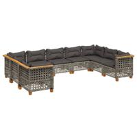 9-delige Loungeset met kussens poly rattan grijs - thumbnail
