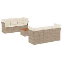 7-delige Loungeset met kussens poly rattan beige - thumbnail