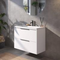 Saqu Lima ondiep badmeubel incl. glans witte wastafel 80x40x64cm glans wit - geborsteld zwarte greep - thumbnail