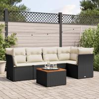 6-delige Loungeset met kussens poly rattan zwart - thumbnail