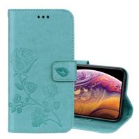 Rose reliëf horizontale Flip PU lederen draagtas voor iPhone XS Max met houder & kaartsleuven & portemonnee (groen) - thumbnail