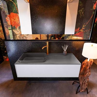 Badkamermeubelset Mondiaz Erin 120 cm met 1 Lade met RIDGE Wastafel Links Dark grey met 1 kraangat Greeploos Mat Cale