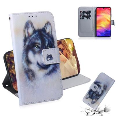Witte Wolf patroon gekleurde tekening horizontale Flip lederen case voor Xiaomi Redmi opmerking 7 met houder & card slots & portemonnee Witte Wolf patroon gekleurde tekening horizontale Flip lederen case voor Xiaomi Redmi opmerking 7 met houder & card slots & portemonnee