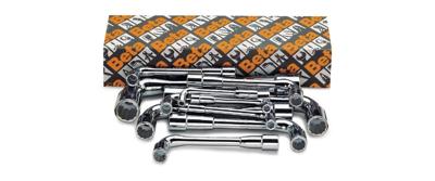 Beta 11-delige set gebogen pijpsleutels, twaalfkant en zeskant hoogglanzend verchroomd (art. 932) 932/S11 - 009320080 Beta 11-delige set gebogen pijpsleutels, twaalfkant en zeskant hoogglanzend verchroomd (art. 932) 932/S11 - 009320080