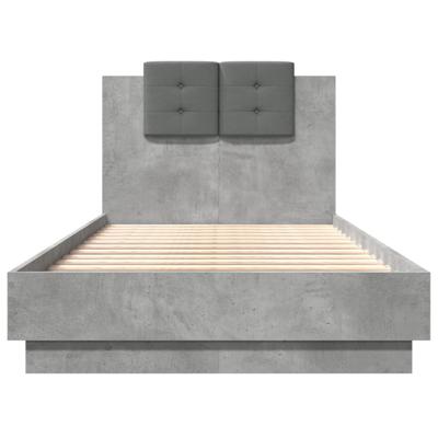 Bedframe met hoofdbord en LED-verlichting betongrijs 75x190 cm