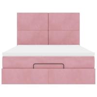 Ottoman bed met matrassen 140x190cm fluweel roze - thumbnail