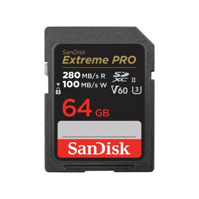 SanDisk Extreme Pro 64GB V60 UHS-II SD Kaart 280/100MB/s