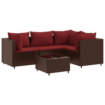 5-delige Loungeset met kussens poly rattan bruin