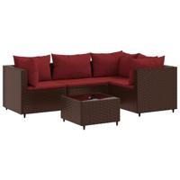5-delige Loungeset met kussens poly rattan bruin - thumbnail