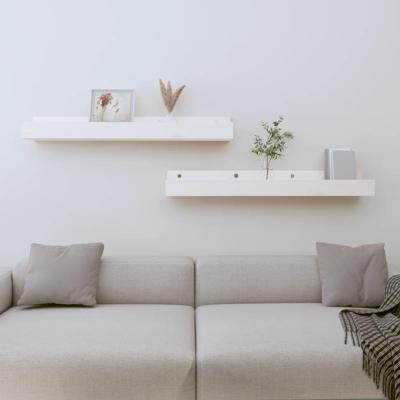 Wandschappen 2 st 80x12x9 cm massief grenenhout wit Wandschappen 2 st 80x12x9 cm massief grenenhout wit