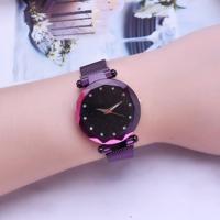 Luxe mesh dames klok magneet gesp sterrenhemel Diamond geometrische quartz horloge vrouwen horloges (paars) - thumbnail