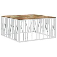 Salontafel roestvrij staal en massief gerecycled hout zilver - thumbnail