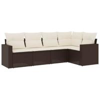 5-delige Loungeset met kussens poly rattan bruin - thumbnail