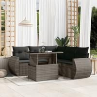 6-delige Loungeset met kussens poly rattan grijs - thumbnail