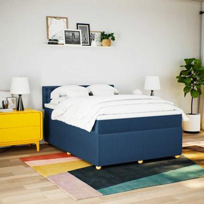 Boxspring met matras stof blauw 140x190 cm - thumbnail