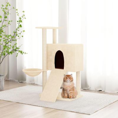 Kattenmeubel met sisal krabpalen 96 cm crmekleurig