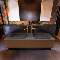 Badkamermeubelset Mondiaz Erin 150 cm met 1 Lade met RIDGE Wastafel Dubbel Dark grey met 2 kraangaten Greeploos Mat Rust - thumbnail