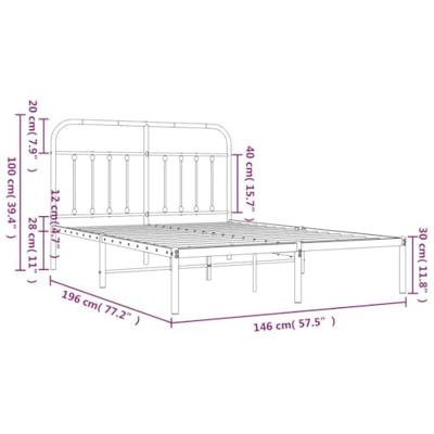 Bedframe met hoofdbord metaal wit 140x190 cm