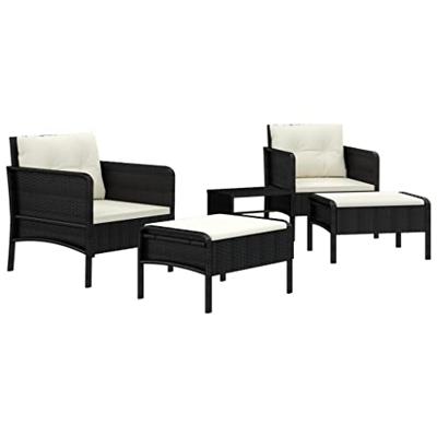 5-delige Loungeset met kussens poly rattan zwart 5-delige Loungeset met kussens poly rattan zwart