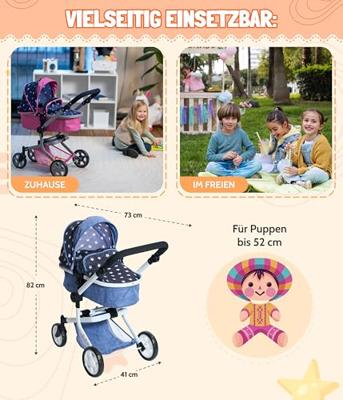 Combi-poppenwagen Mika - Stars Navy