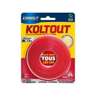 Dubbelzijdige tape - CYANOLIT - Koltout XL tape - 7,5 m x 19 mm - Hoge kleefkracht - Discreet en duurzaam Dubbelzijdige tape - CYANOLIT - Koltout XL tape - 7,5 m x 19 mm - Hoge kleefkracht - Discreet en duurzaam