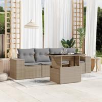 5-delige Loungeset met kussens poly rattan beige - thumbnail