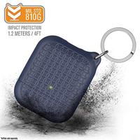 Keyring Case voor AirPods 1 en 2 - Siliconen AirPods-case met textuurpatroon, oplaadlampje zichtbaar, oppervlakteafwerking met extra grip, inclusief sleutelring, compatibel met draadloos opladen - Marineblauw - thumbnail