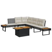 2-delige Loungeset met kussens poly rattan en acaciahout zwart - thumbnail