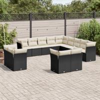 13-delige Loungeset met kussens poly rattan zwart - thumbnail