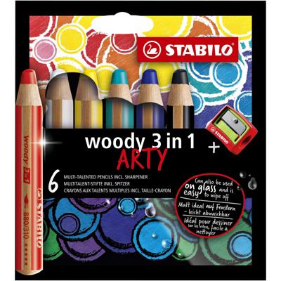 Kleurpotloden STABILO 880 woody 3 in 1 Arty incl puntenslijper ass 6st | 5 stuks