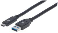Manhattan 354981 USB-kabel USB 3.2 Gen1 (USB 3.0 / USB 3.1 Gen1) USB-A stekker, USB-C stekker 3.00 m Zwart - thumbnail