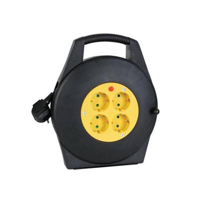 Perel kabelhaspel 3G1.5, met 4 stopcontacten, 10 m, geel en zwart