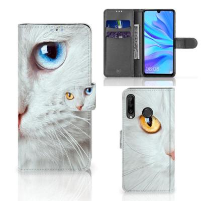 Huawei P30 Lite (2020) | Telefoonhoesje | Met pasjeshouder | Witte Kat