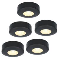 Set van 5 Pavo - Platte LED opbouwspots 23mm - 3W 300lm - 2700K - Dimbaar - Rond - IP44 - Zwart - thumbnail