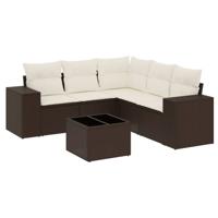 6-delige Loungeset met kussens poly rattan bruin - thumbnail
