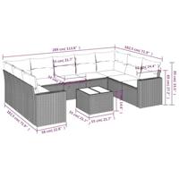 10-delige Loungeset met kussens poly rattan grijs - thumbnail