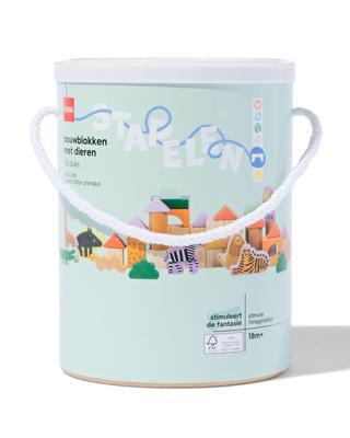 HEMA Blokkenset Hout Met Dieren 55-delig