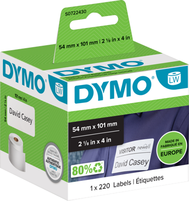 DYMO S0722430 Rol met etiketten 101 x 54 mm Papier Wit 220 stuk(s) Permanent hechtend Verzendetiketten DYMO S0722430 Rol met etiketten 101 x 54 mm Papier Wit 220 stuk(s) Permanent hechtend Verzendetiketten