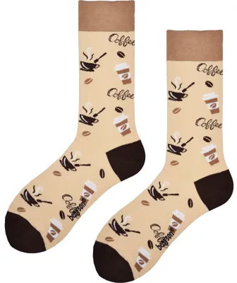 Benyson Naadloze Sokken Koffie - Organisch katoen 1- Paar - Vrolijke katoenen sokken met leuke en grappige print - Dames - Heren - 40 - Beige - 40