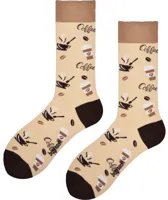 Benyson Naadloze Sokken Koffie - Organisch katoen 1- Paar - Vrolijke katoenen sokken met leuke en grappige print - Dames - Heren - 40 - Beige - 40 - thumbnail