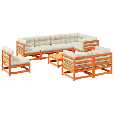 9-delige Loungeset met kussens massief grenenhout wasbruin