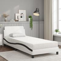 Bed met matras kunstleer wit en zwart 90x190 cm - thumbnail