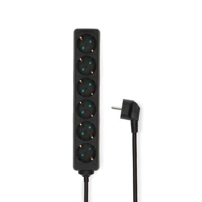 Stekkerdoos | Randaarde stekker / Type F (CEE 7/7) | 6-wegs | 3.00 m | 3680 W | 16 A | Soort aarding: Zijcontacten | 230 V AC 50/60 Hz | Hoek van stopcontact: 45 ° | H05VV-F 3G 1,5 mm² | Zwart