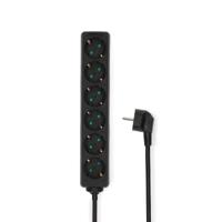 Stekkerdoos | Randaarde stekker / Type F (CEE 7/7) | 6-wegs | 3.00 m | 3680 W | 16 A | Soort aarding: Zijcontacten | 230 V AC 50/60 Hz | Hoek van stopcontact: 45 ° | H05VV-F 3G 1,5 mm² | Zwart - thumbnail