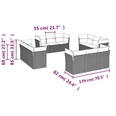 12-delige Loungeset met kussens poly rattan zwart