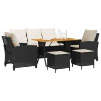 6-delige Loungeset met kussens poly rattan zwart - thumbnail
